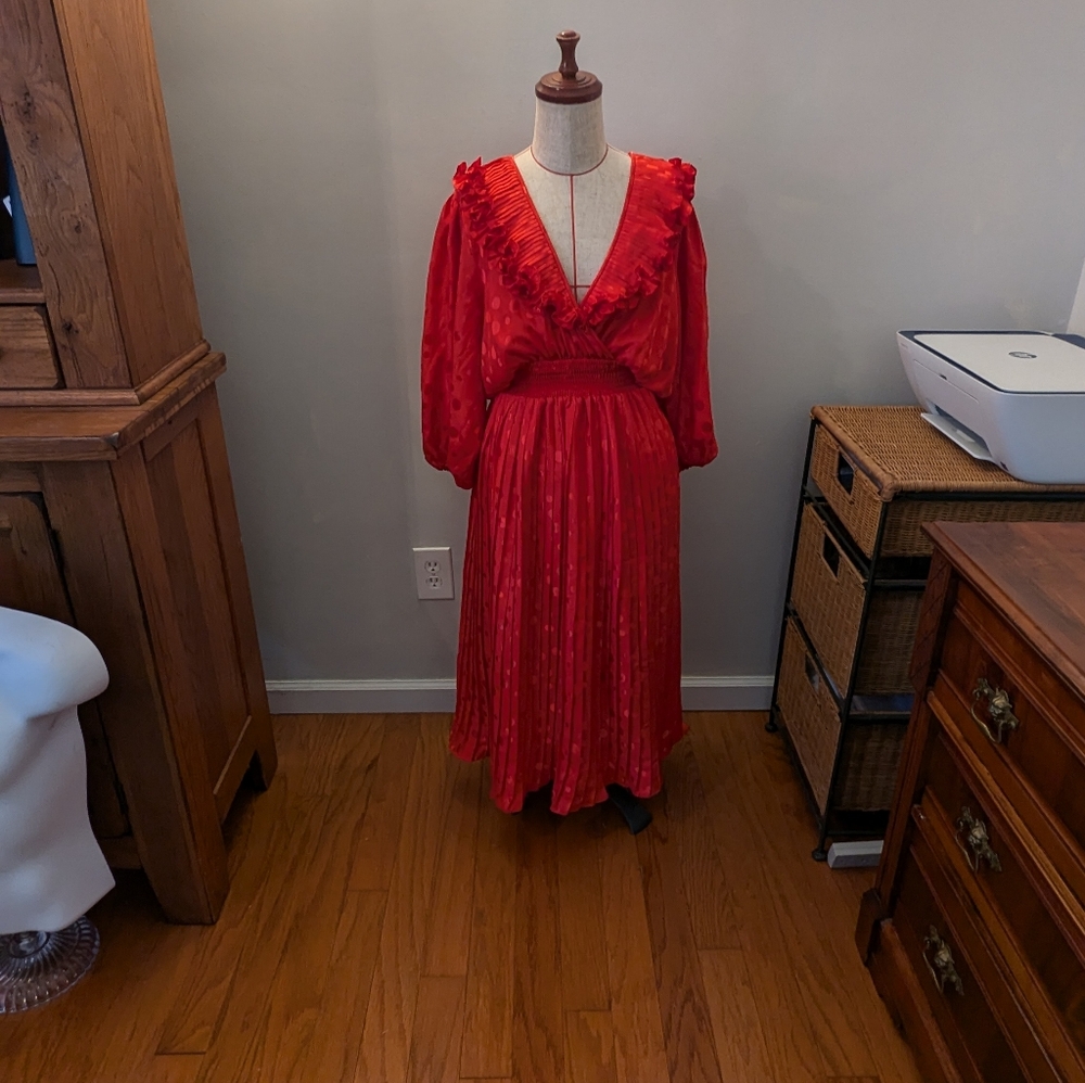 Vintage Indigo Lites Dress Red Polka Dot Pleated Fit and Flare Dress One Size**